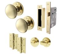 EAI Polished Brass Door Knobs with Bathroom Lock 80mm, Hinges - Victorian