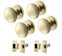 EAI Polished Brass Door Knobs with Latch 76mm, 2 Pack - Victorian