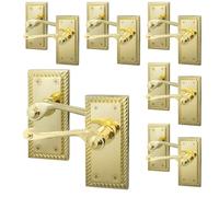 EAI Polished Brass Georgian Scroll Door Handles - 6 Pairs of Internal Lever Latch Handles on Backplate - Rope Design