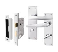 EAI Polished Chrome Bathroom Door Handle Set | 1 Pair Bathroom Handles on Backplate with Lock (64mm) | Straight Pattern