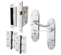 EAI Polished Chrome Bathroom Door Handle Set - Victoria Scroll Shaped | 1 Pair of Internal Handles with Hinges (76mm) & Lock (64mm)