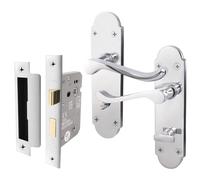 EAI Polished Chrome Bathroom Door Handle Set - Victorian Scroll Shaped | 1 Pair of Internal Handles with Lock (64mm)