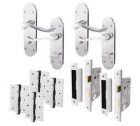 EAI Polished Chrome Bathroom Door Handle Set - Victorian Scroll Shaped | 2 Pairs of Internal Handles with Hinges (76mm) & Locks (64mm)