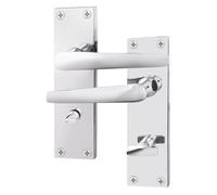 EAI Polished Chrome Bathroom Door Handles | 1 Pair of Bathroom Handles on Backplate | Straight Pattern
