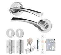 EAI Polished Chrome Door Handle Euro Lock and Thumbturn Cylinder Set, Internal Door Handle with Locks and Hinges - 1 Pack Novoli Range