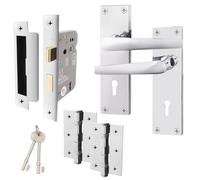 EAI Polished Chrome Door Handle Key Lock Set | 1 Pair Internal Keylock Handles with Lock 64mm & Hinges 76mm | Straight Pattern