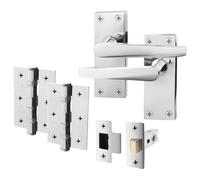 EAI Polished Chrome Door Handle Latch Set | 1 Pair Internal Handles on Backplate with Latch 64mm & Hinges 76mm | Straight Pattern