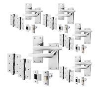 EAI Polished Chrome Door Handle Latch Set | 5 Pairs Internal Handles on Backplate with Latch 64mm & Hinges 76mm | Straight Pattern