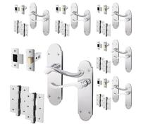 EAI Polished Chrome Door Handle Latch Set - Victorian Scroll Shaped | 6 Pairs of Internal Latch Handles with Hinges (76mm) & Latches (64mm)