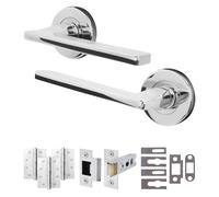 EAI Polished Chrome Door Handles Fir with Latch, 1 Pack - Elcot | Complete Fir Latch Kit: 1 Pair of Polished Chrome Door Handles, 76mm Latch, Hinges, Intumescents, Fixings Included