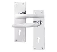EAI Polished Chrome Door Handles for Key Lock | 1 Pair Internal Lock Handles on Backplate | Straight Pattern