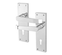 EAI Polished Chrome Door Handles Sash Lock, 1 Pair on Backplate - Victorian