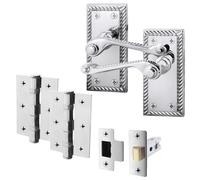 EAI Polished Chrome Georgian Scroll Door Handle Latch Set - 1 Pair Internal Handles, Hinges (76mm) & Latch (64mm) - Rope Design