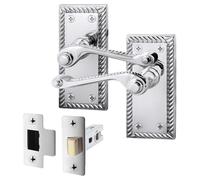 EAI Polished Chrome Georgian Scroll Door Handle Latch Set - 1 Pair Internal Lever Latch Handles & Latch (64mm) - Rope Design