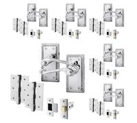 EAI Polished Chrome Georgian Scroll Door Handle Latch Set - 4 Pairs Internal Handles, Hinges (76mm) & Latch (64mm) - Rope Design