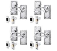 EAI Polished Chrome Georgian Scroll Door Handle Latch Set - 4 Pairs Internal Lever Latch Handles & Latch (64mm) - Rope Design