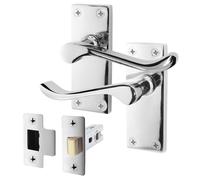 EAI Polished Chrome Victorian Scroll Door Handle Latch Set | 1 Pair of Internal Lever Handles on Backplate & Latch (64mm)