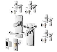 EAI Polished Chrome Victorian Scroll Door Handle Latch Set | 5 Pairs of Internal Lever Handles on Backplate & Latch (64mm)