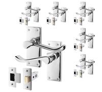 EAI Polished Chrome Victorian Scroll Door Handle Latch Set | 6 Pairs of Internal Lever Handles on Backplate & Latch (64mm)