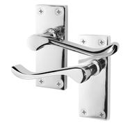 EAI Polished Chrome Victorian Scroll Door Handles | 1 Pair of Internal Lever Latch Handles on Backplate