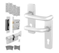EAI Return to Door Handle on Backplate Euro Cylinder Lock, Hinge Kit for Fire Doors, Satin Aluminium 19mm Diameter Handle