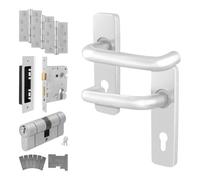 EAI Return to Door Handle on Backplate Euro Cylinder Lock, Hinge Kit for Fire Doors, Satin Aluminium 19mm Diameter Handle