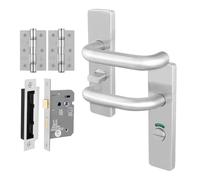 EAI Return to Door Lever on Backplate Handles, Bathroom Lock 80mm and Hinge Kit, Satin Stainless Steel 19mm Diameter Handle