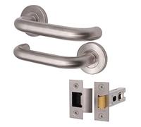 EAI Return to Door Lever on Rose Handle & Latch Kit - Satin Stainless Steel - 76mm Latch