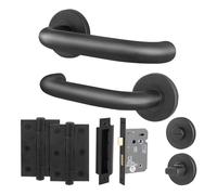 EAI Return to Door Lever on Rose Handles Bathroom Lock 80mm and Hinge Kit, Matt Black 19mm Diameter Handle, 52mm Rose