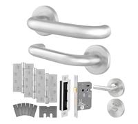 EAI Return to Door Lever on Rose Handles Bathroom Lock, Hinge Kit for Fire Doors, Satin Stainless Steel 19mm Diameter Handle