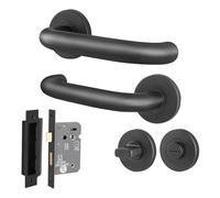 EAI Return to Door Lever on Rose Handles Bathroom Lock Kit, Matt Black Finish 19mm Diameter Handle, 52mm Rose, Stainless Steel