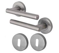 EAI Round Internal Door Handle Set - Satin Nickel | Lever with Keyhole Escutcheon | Universal Black Door Handles | Office, Bedroom, Closet & Bathroom Lever on Rose | Lockable Interior Handles