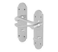 EAI Satin Bathroom Door Handles, 1 Pair of Internal Satin Chrome Victorian Scroll Shaped Backplate Handles