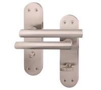 EAI Satin Bathroom Door Handles | 1 Pair of Satin Nickel Internal T-Bar Handles on Backplate | Oliena Range