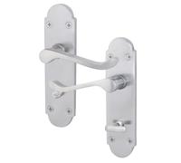 EAI Satin Bathroom Door Handles - Victorian Scroll Shaped | 1 Pair of Internal Satin Chrome Lever Handles on Backplate
