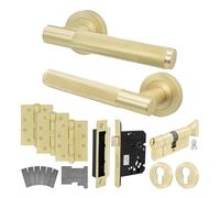 EAI Satin Brass Door Handle Fir Euro Lock Turn Cylinder Kit - Varri | Complete Fir Kit: 1 Pair of Door Handles, 78mm Euro Lock, Turn Cylinder, Hinges, Intumescents, Fixings Included