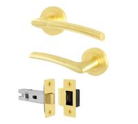 EAI Satin Brass Door Handle Latch Set, 1 Pair of Internal Round Rose Satin Brass Door Handles and Latch 64mm - Bova Range