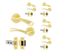 EAI Satin Brass Door Handle Latch Set, 5 Pairs of Internal Round Rose Satin Brass Door Handles and Latch 64mm - Novoli Range
