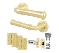 EAI Satin Brass Door Handles Fir with Latch, 1 Pack - Cerro | Complete Fir Latch Kit: 1 Pair of Door Handles, 76mm Latch, 102mm Hinges, Intumescents, Fixings Included