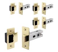 EAI Satin Brass Tubular Door Latch, 64mm / 2.5 Inch, Pack of 4 | Internal Door Latches, For Left and Right Handed Doors, Adjustable Keep Prevents Rattling, Dust Box and Fixings Included