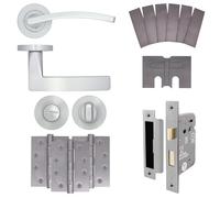 EAI Satin Chrome Door Handles Fir with Bathroom Lock 80mm - Elson | Complete Fir Bathroom Kit: 1 Pair of Door Handles, 80mm Lock, 102mm Hinges, Thumb Turn, Intumescents, Fixings Included