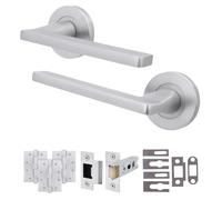 EAI Satin Chrome Door Handles Fir with Latch, 1 Pack - Elcot | Complete Fir Latch Kit: 1 Pair of Satin Chrome Door Handles, 76mm Latch, 102mm Hinges, Intumescents, Fixings Included
