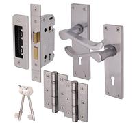 EAI Satin Chrome Door Handles with Sash Lock 80mm and Hinges - Satin Chrome