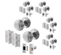 EAI Satin Chrome Door Knobs with Latch 76mm and Hinges, 4 Pack - Beehive | Complete Latch Kit with 4 Pairs of Beehive Mortice 55mm Door Knobs, 76mm Latches, 76mm Hinges, Fixings Included