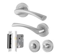 EAI Satin Door Handle Bathroom Set, 1 Pair of Internal on Rose Satin Nickel Door Handles, Lock (64mm) - Novoli Range