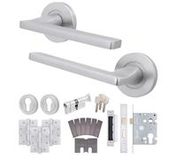 EAI Satin Door Handle Fir Euro Lock Turn Cylinder Kit - Elcot | Complete Fir Kit: 1 Pair of Door Handles, 78mm Euro Lock, Turn Cylinder, Hinges, Intumescents, Fixings Included
