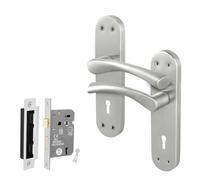 EAI Satin Door Handle Key Lock Set, 1 Pair Satin Nickel Internal T-Bar Handles Backplate, Sash Lock 64mm - Novoli