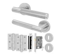 EAI Satin Door Handle Key Lock Set, Satin Nickel Internal Door Handle with 64mm Lock and 76mm Hinges, Varri Range 1 Pack