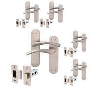 EAI Satin Door Handle & Latch Set - 5 Pair Satin Nickel Internal Lever Handles on Backplate with Latch (64mm) - Novoli Range