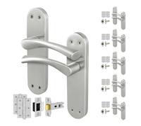 EAI Satin Door Handle Latch Set, 6 Pair Satin Nickel Internal T-Bar Handles, Hinges 76mm Latches 64mm - Novoli